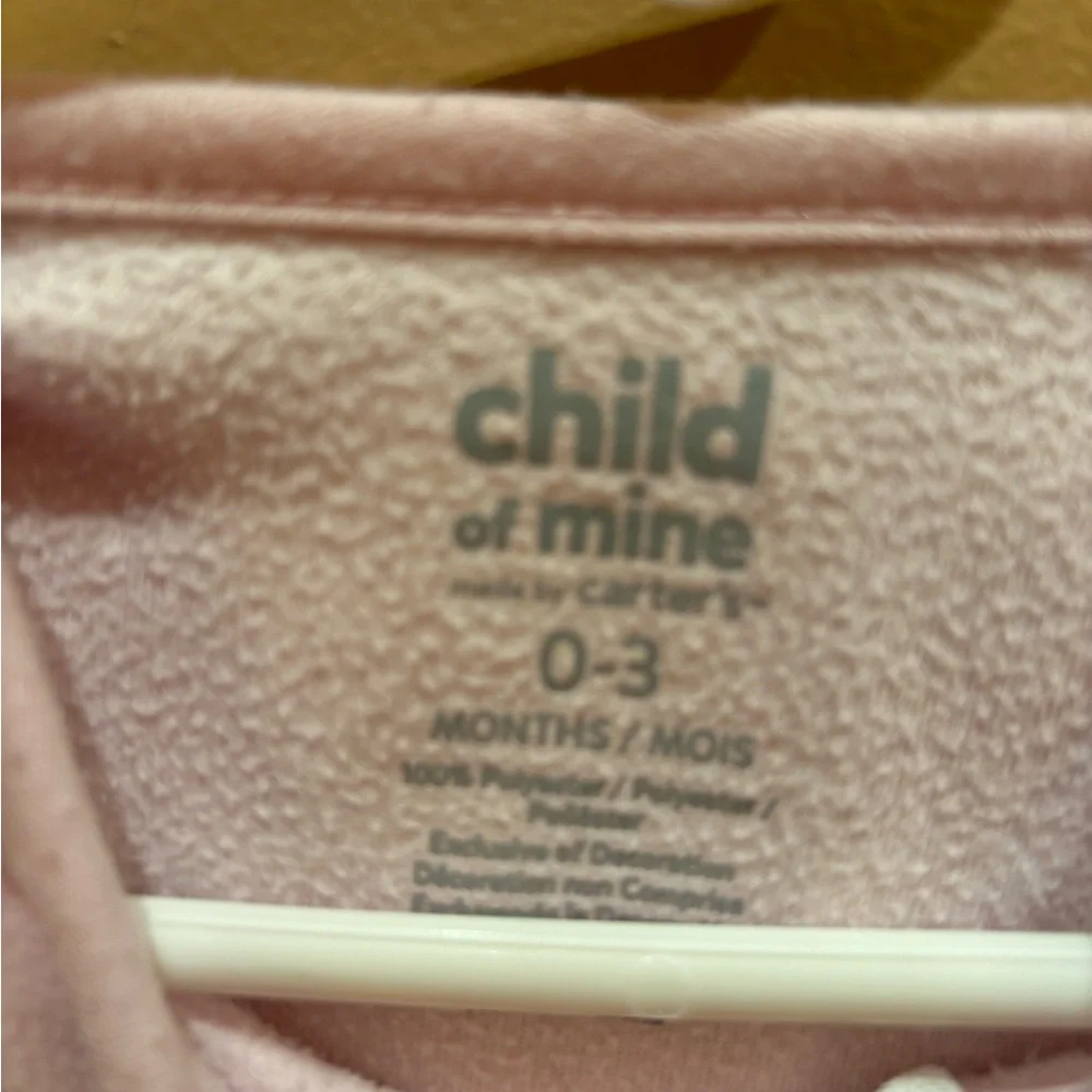 Child of Mine Footed Zip Up Pajamas Sleepwear Pink With Hearts Size 0-3 Months